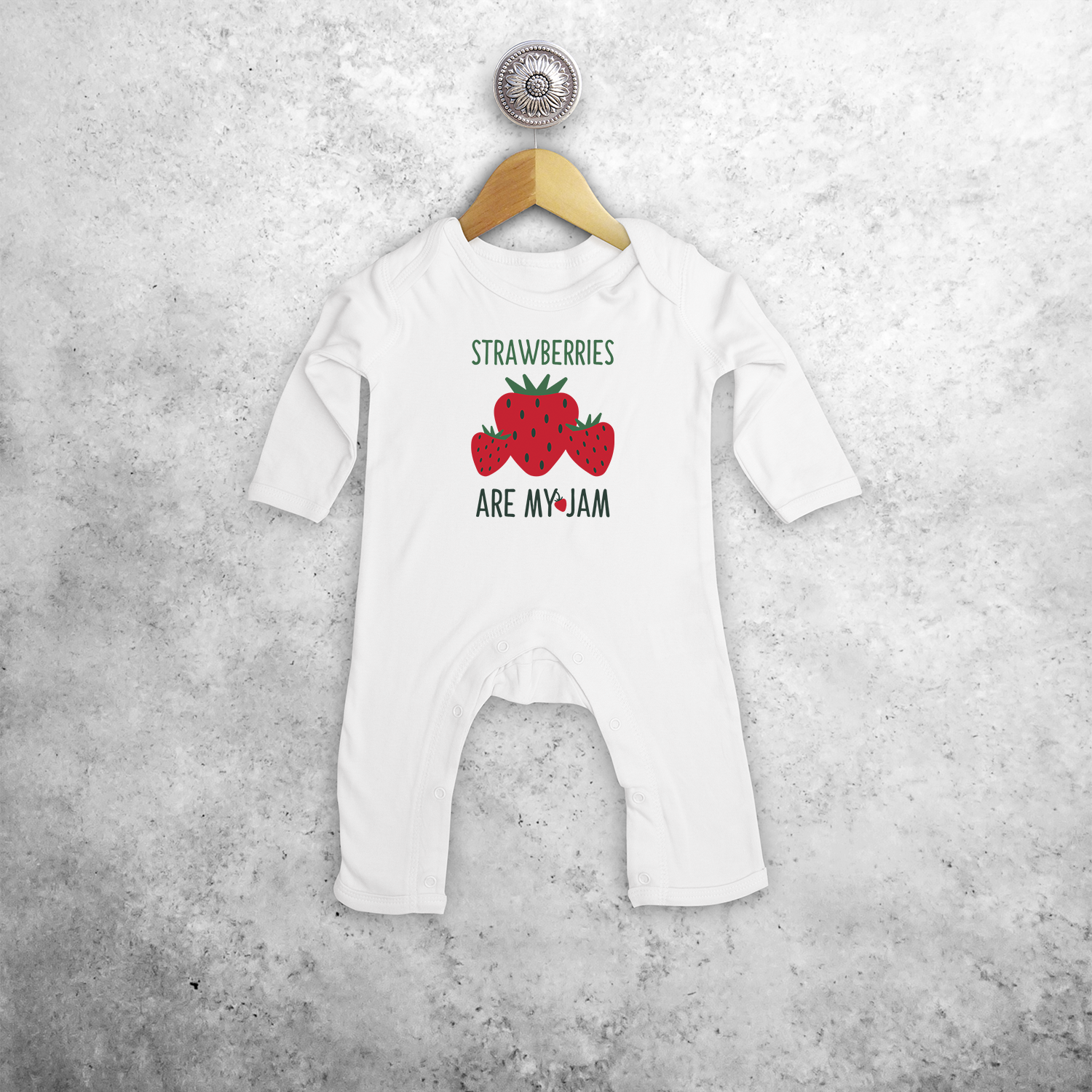 'Strawberries are my jam' baby romper