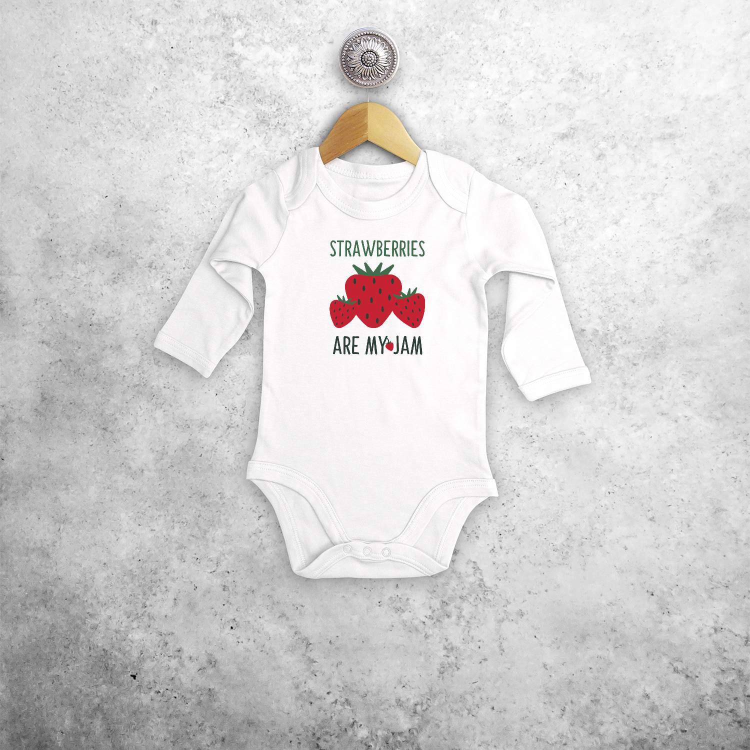 'Strawberries are my jam' baby longsleeve bodysuit