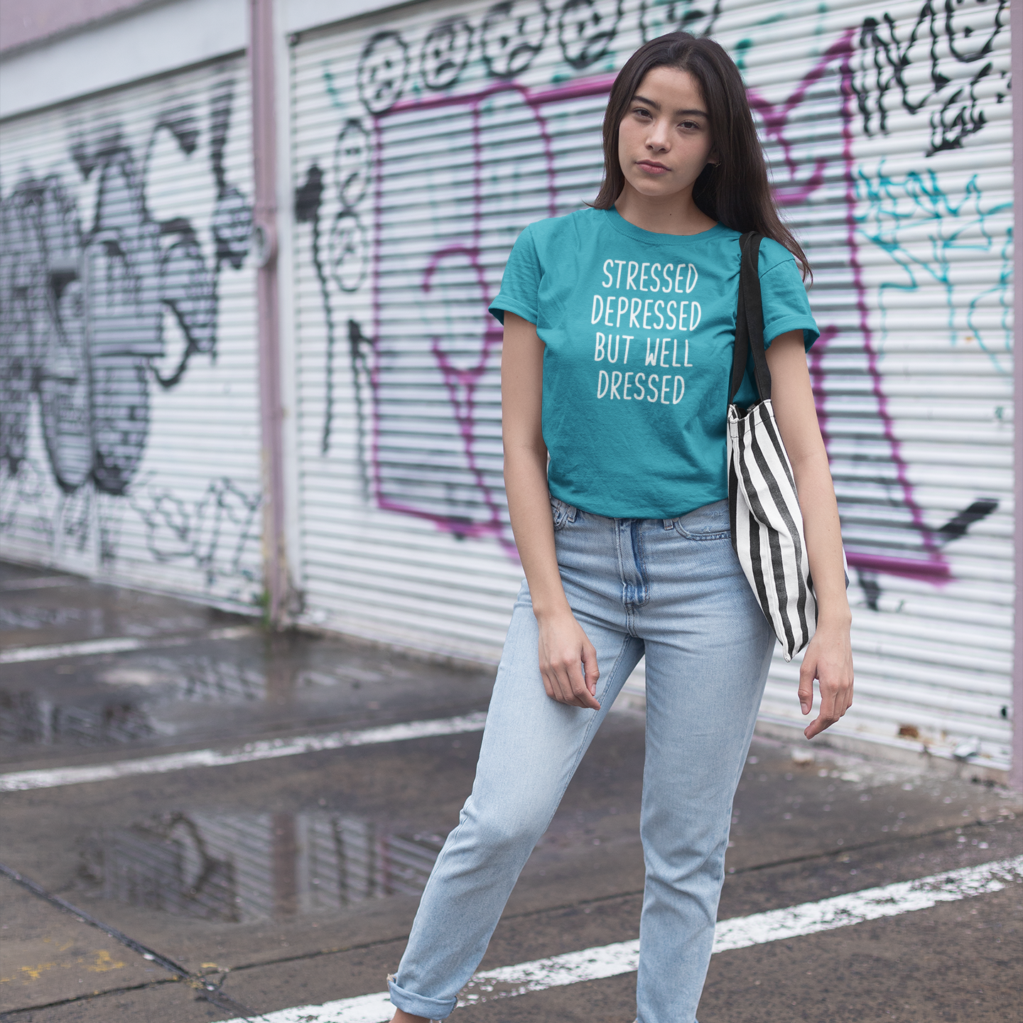 'Stressed / Depressed / But well dressed' adult shirt