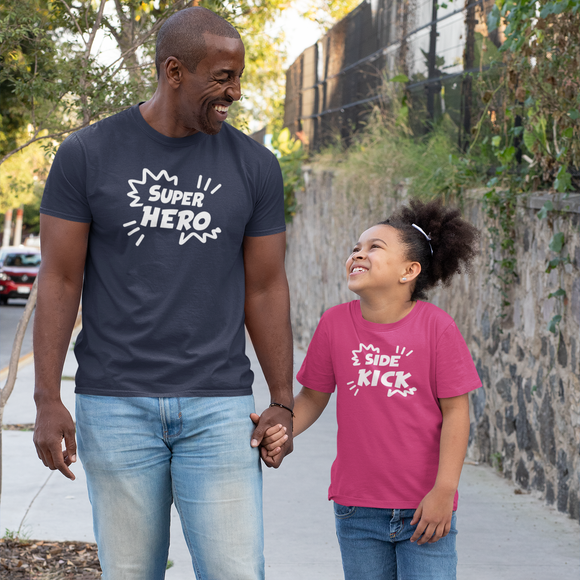 'Super hero' & 'Side kick' matching shirts