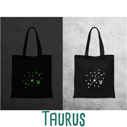 Star sign glow in the dark tote bag