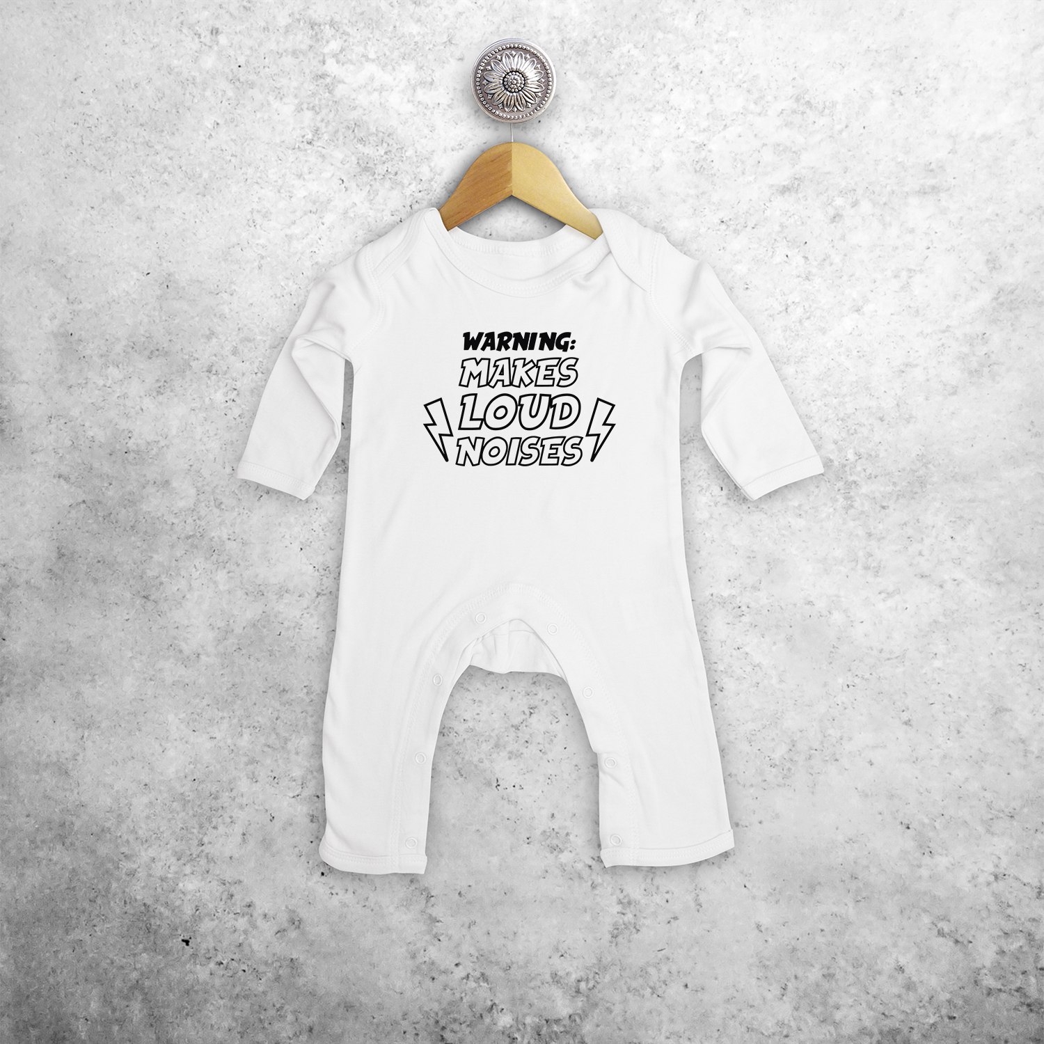 'Warning: makes loud noises' baby romper