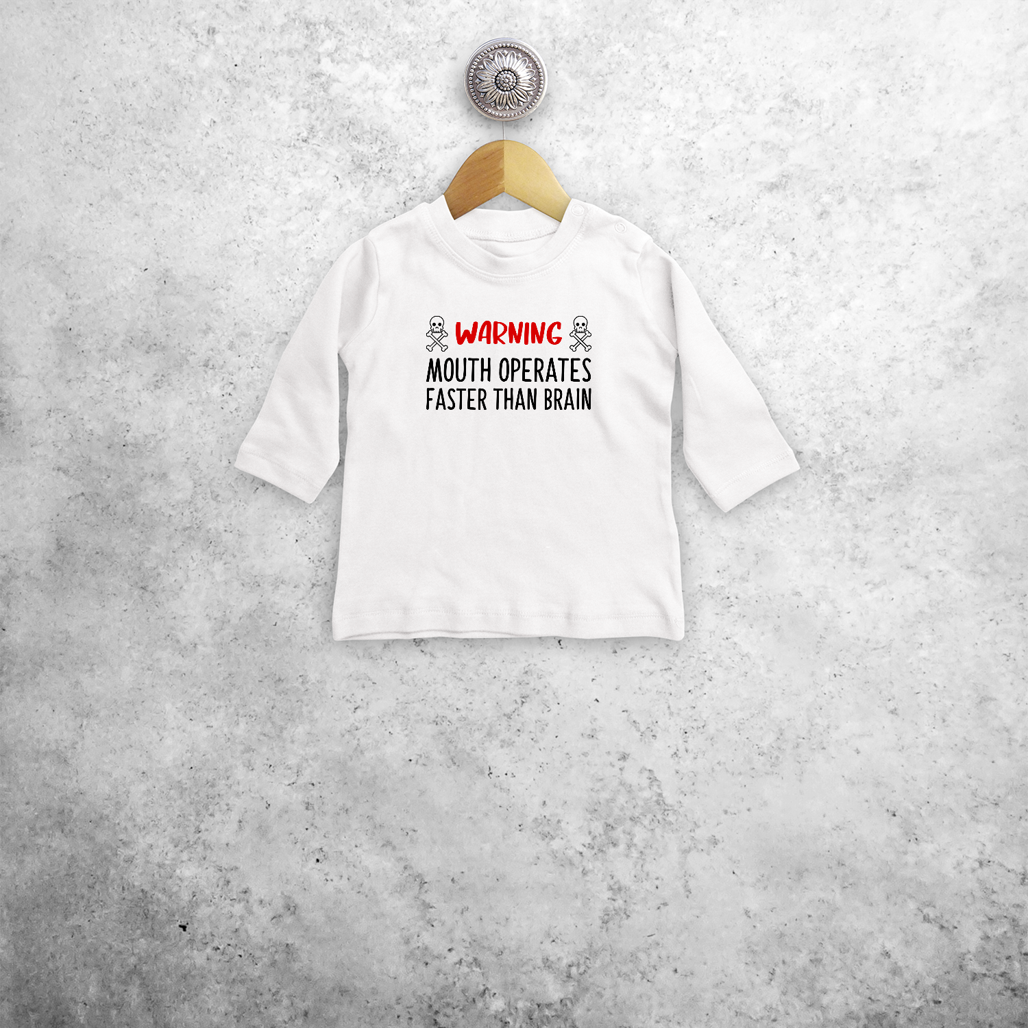 'Warning: mouth operates faster than brain' baby longsleeve shirt