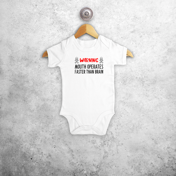 'Warning: mouth operates faster than brain' baby shortsleeve bodysuit