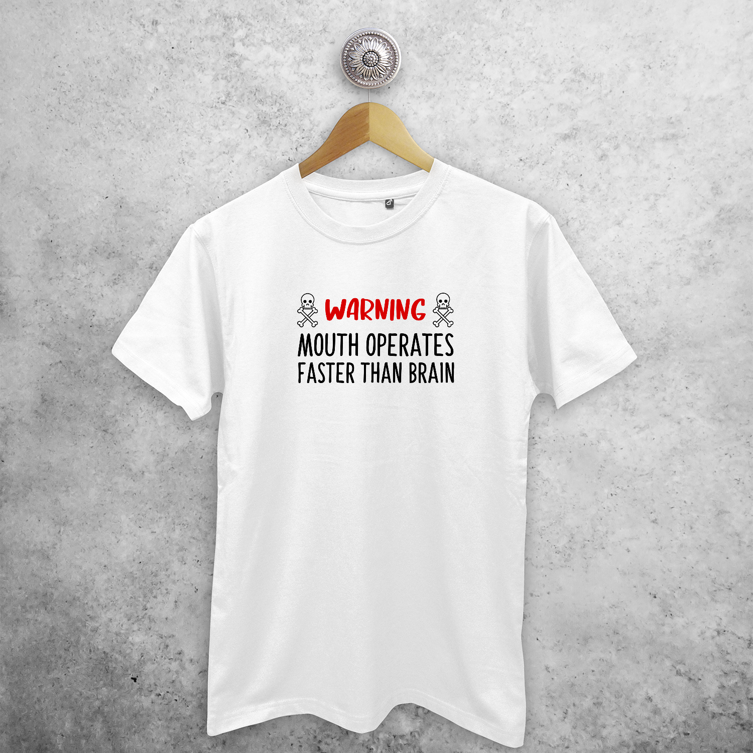 'Warning: mouth operates faster than mouth' adult shirt